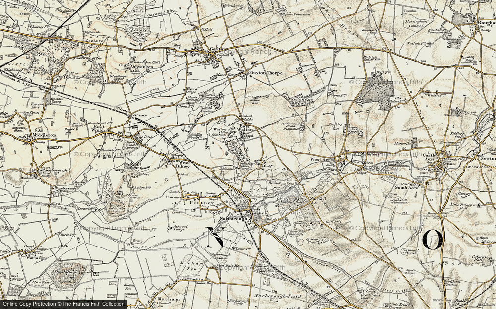 Old Map of Historic Map covering Bradmoor Plantn in 1901-1902