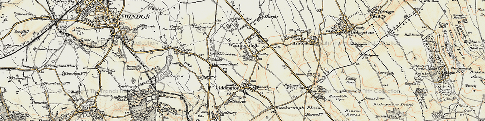 Old map of Wanborough in 1897-1899