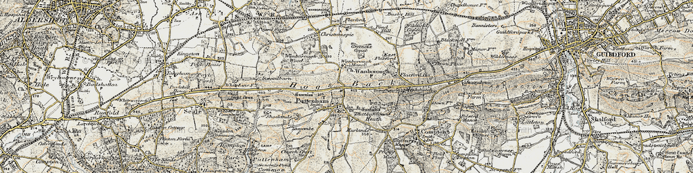 Old map of Wanborough in 1898-1909