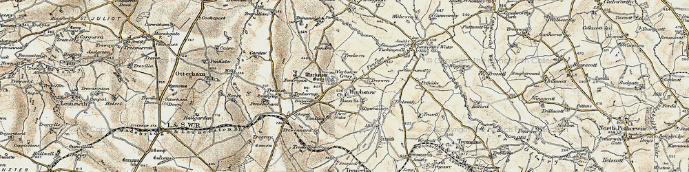 Old map of Warbstow Cross in 1900