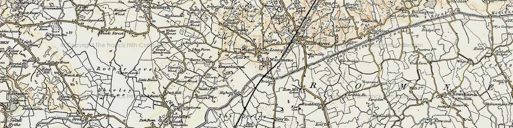 Old map of Warehorne in 1898