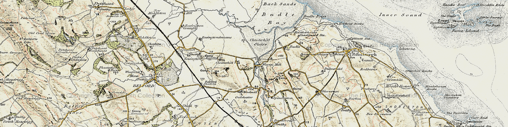 Old map of Budle in 1901-1903