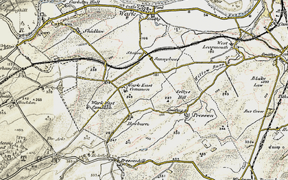 Old map of Wark Common in 1901-1904