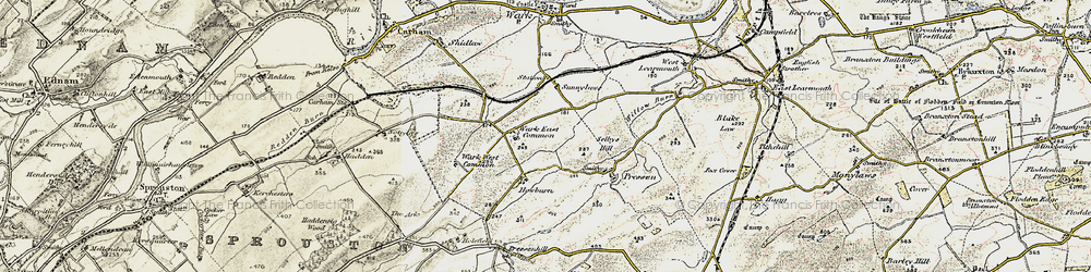 Old map of Wark Common in 1901-1904