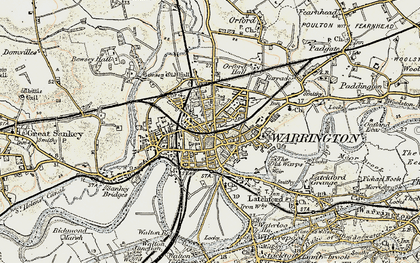 Old map of Warrington in 1903