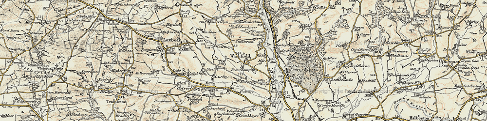 Old map of Washfield in 1898-1900