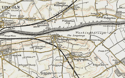 Old map of Washingborough in 1902-1903
