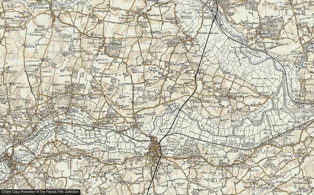Old Map of Historic Map covering Alder Carrs in 1901-1902