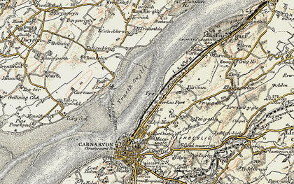 Old map of Afon Cadnant in 1903-1910