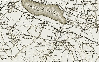 Old map of Burn of Acharole in 1911-1912