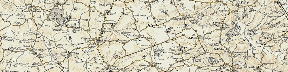 Old map of Wattisham Airfield in 1899-1901