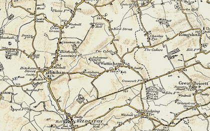 Old map of Wattisham Stone in 1899-1901