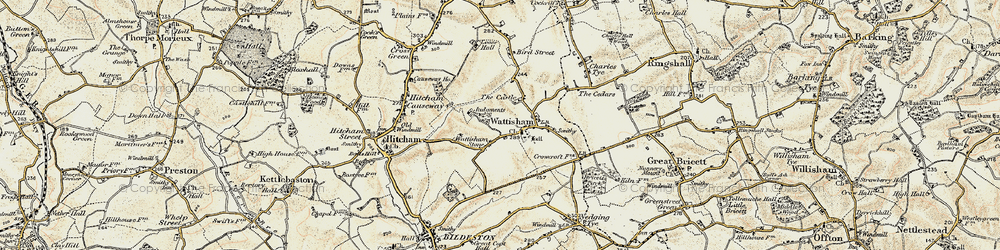 Old map of Wattisham Stone in 1899-1901