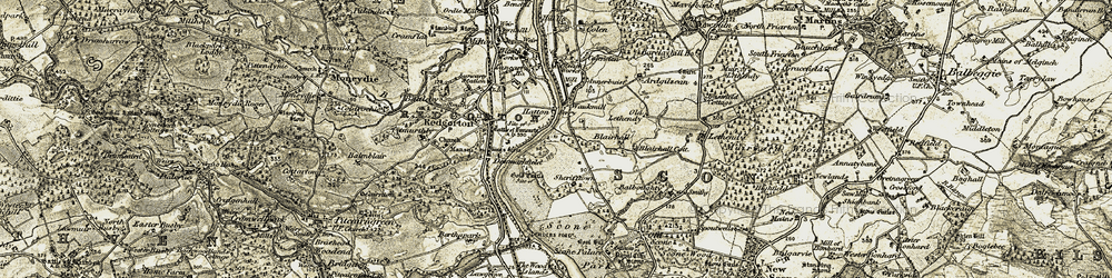 Old map of Waulkmill in 1907-1908