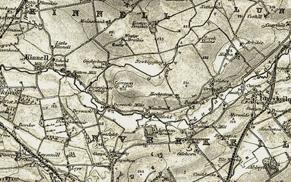 Old map of Waulkmill in 1907-1908