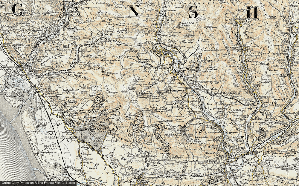 Old Map of Historic Map covering Twmpath Diwlith in 1900-1901