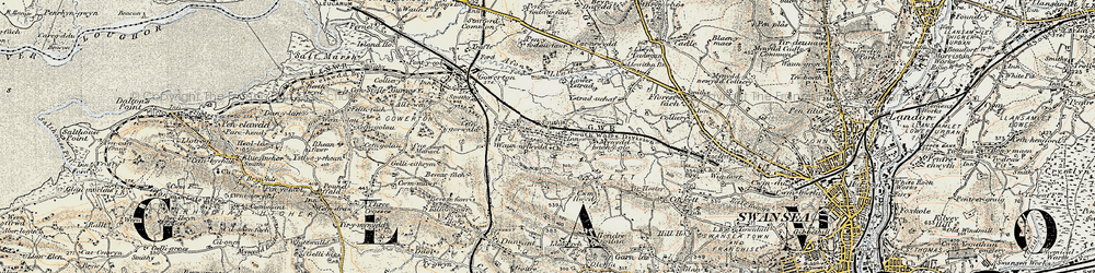 Old map of Waunarlwydd in 1900-1901