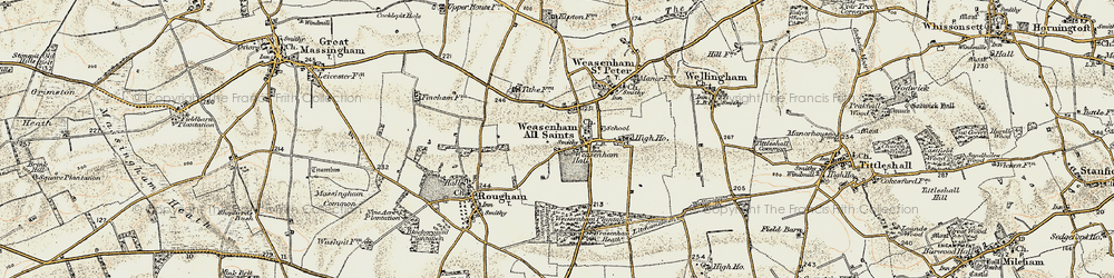 Old map of Weasenham All Saints in 1901-1902