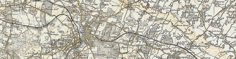 Old map of Weavering Street in 1897-1898