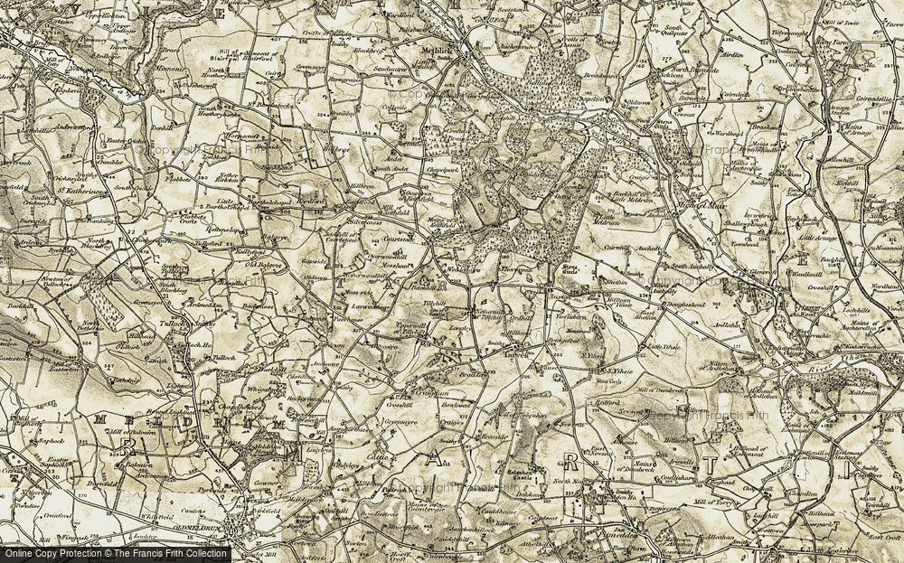 Old Map of Historic Map covering Tillyhilt in 1909-1910