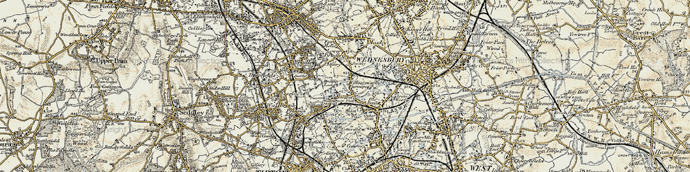 Old map of Wednesbury Oak in 1902