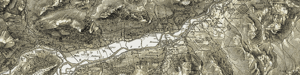Old map of Weem in 1906-1908