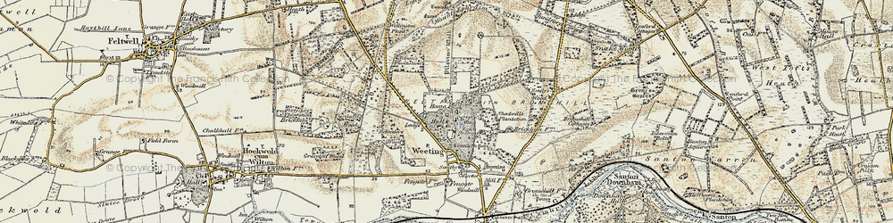 Old map of Weeting in 1901