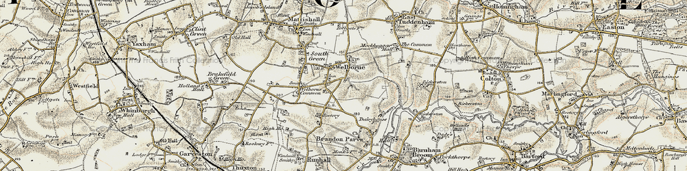Old map of Welborne in 1901-1902