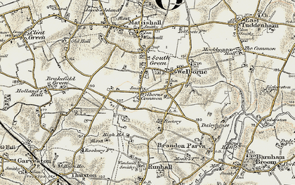 Old map of Welborne Common in 1901-1902