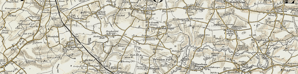 Old map of Welborne Common in 1901-1902