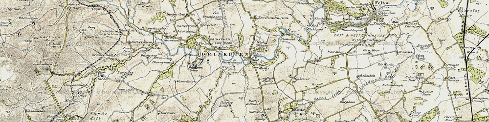 Old map of Brinkburn Priory in 1901-1903