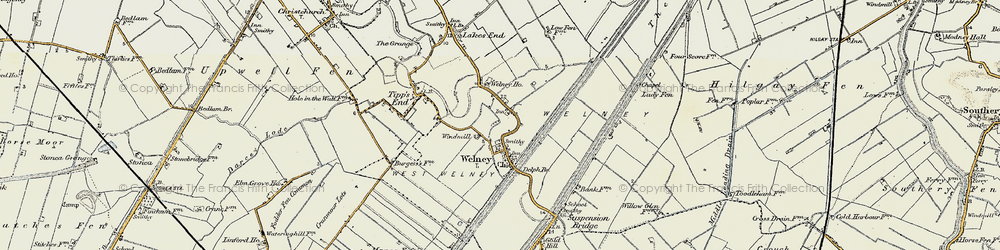 Old map of Welney in 1901-1902