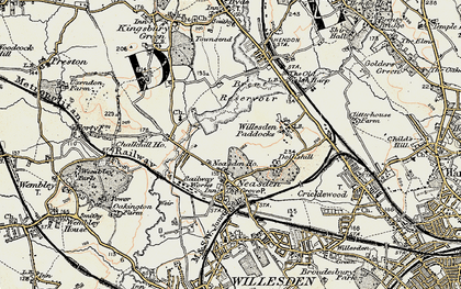 Old map of Welsh Harp in 1897-1898