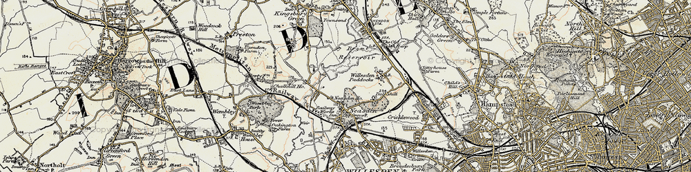 Old map of Welsh Harp in 1897-1898