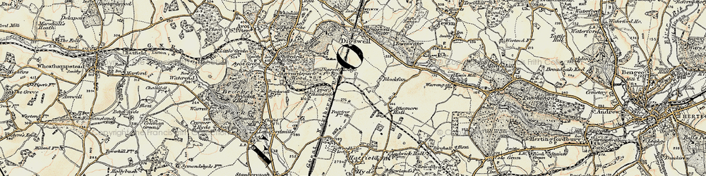 Old map of Welwyn Garden City in 1898