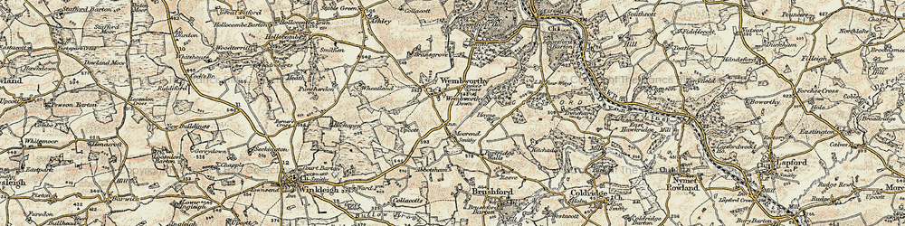 Old map of Wembworthy in 1899-1900