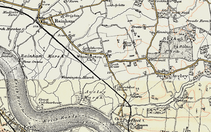 Old map of Aveley Marshes in 1897-1898