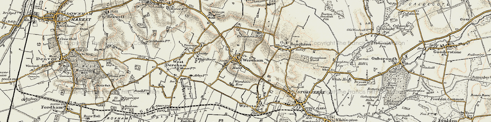 Old map of Wereham in 1901-1902