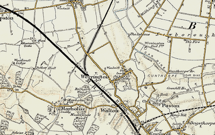 Old map of Werrington in 1901-1902