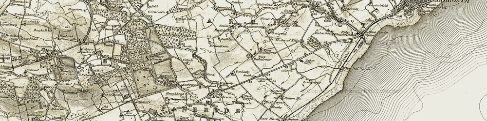 Old map of West Balmirmer in 1907-1908