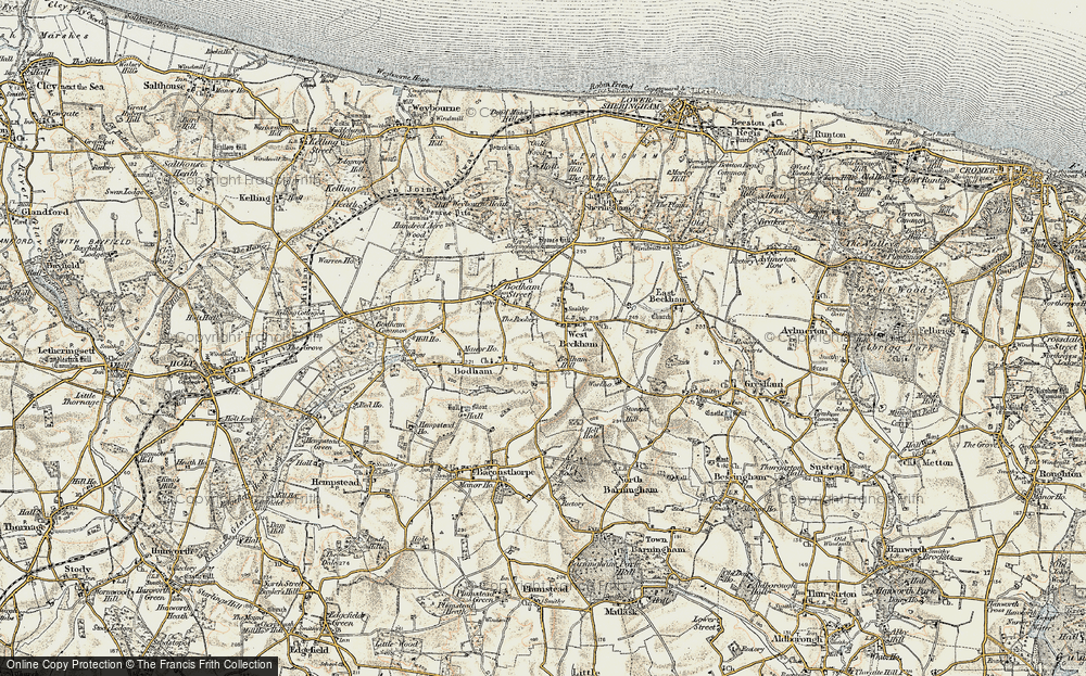 Old Map of Historic Map covering Bodham Hill in 1901-1902