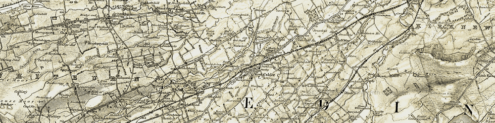 Old map of West Calder in 1904-1905