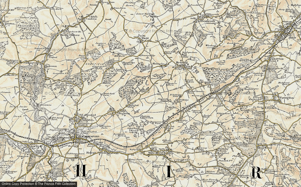 Old Map of Historic Map covering Bighton Ho in 1897-1900