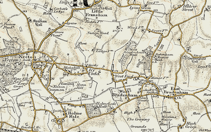 Old map of Holme Hale Hall in 1901-1902