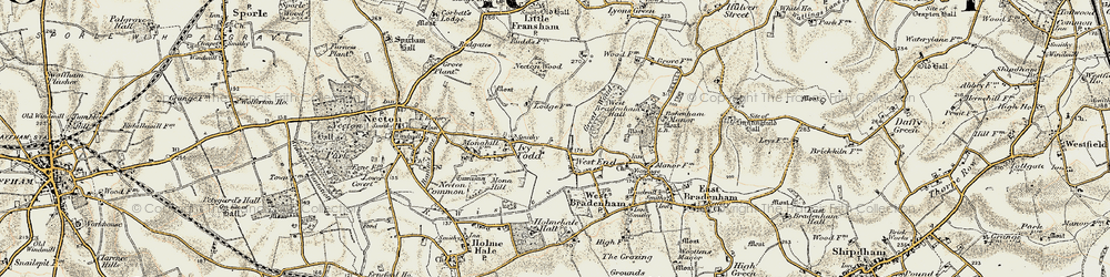 Old map of Holme Hale Hall in 1901-1902