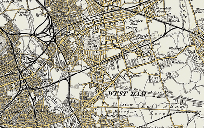 Old map of West Ham in 1897-1902