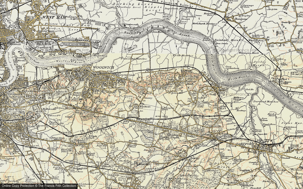 Old Map of Historic Map covering Lesnes Abbey Woods in 1897-1902