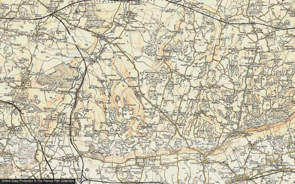 Old Map of Historic Map covering Brands Hatch Circuit in 1897-1898
