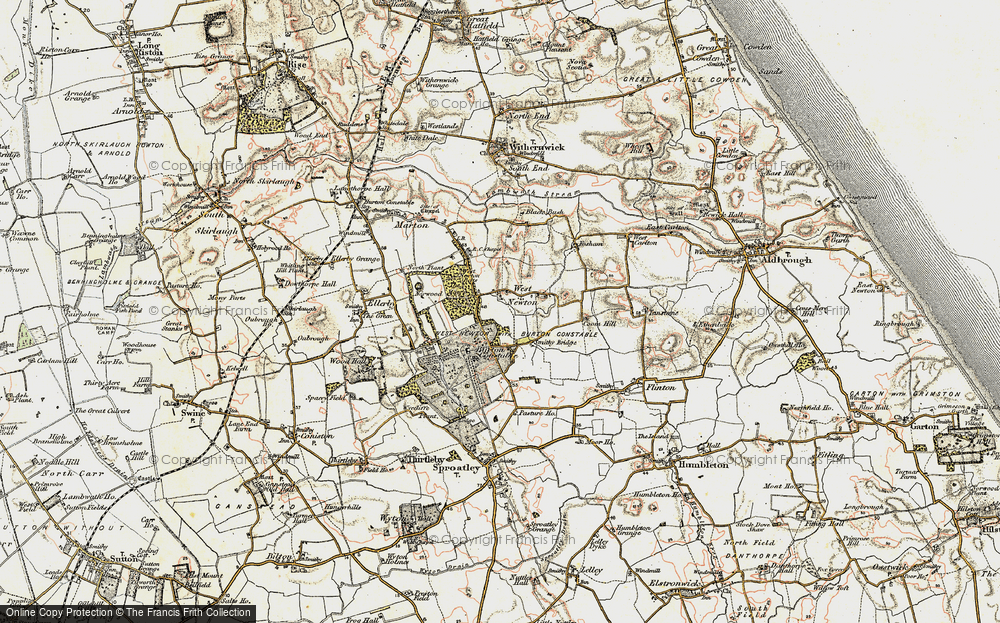 Old Map of Historic Map covering Burton Constable Hall in 1903-1908