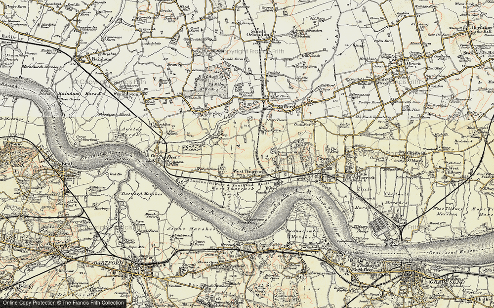 Old Map of Historic Map covering West Thurrock Marshes in 1897-1898